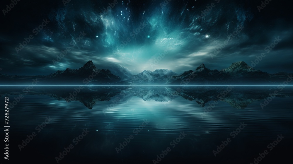 Tranquil full moon reflected on water, astrophotography landscape with serene natural scenery