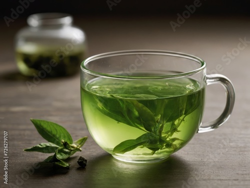 Fresh cup of green tea with mint leaves