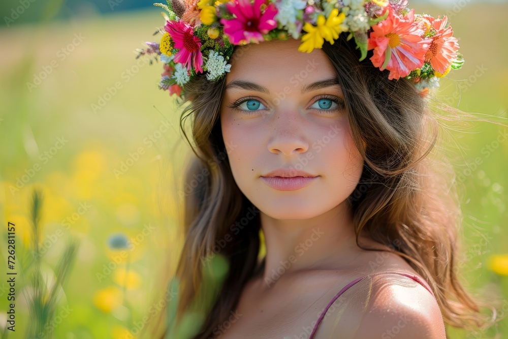 Woman With Flower Crown on Head Woman With Flower Crown on Head