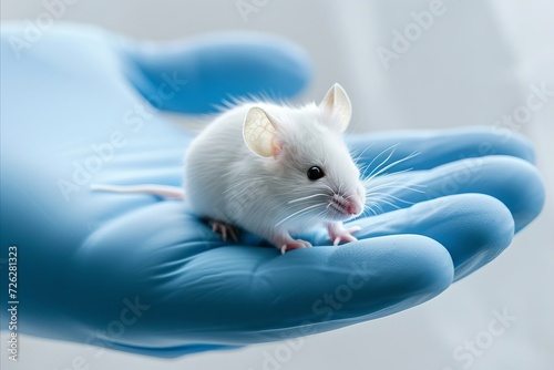 White mouse on hand in glove