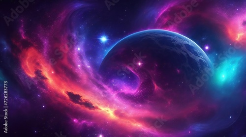Abstract Cosmic Scene, Colorful Glowing Cosmic Universe, Astract Neon Glowing Background 