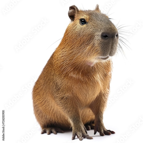 Capybara in natural pose isolated on white background, photo realistic