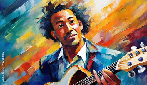 oil painting of musician with guitar