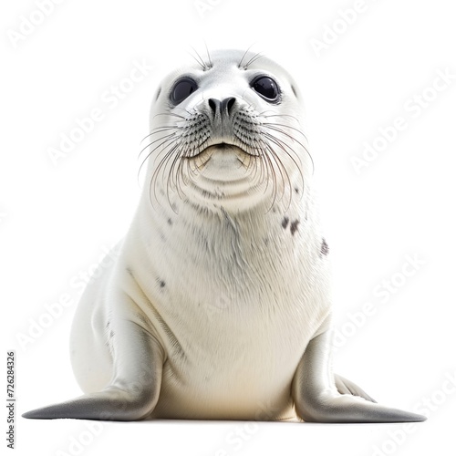 Harp Seal in natural pose isolated on white background, photo realistic