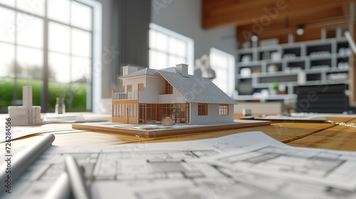 3d rendering  of the house on project papers