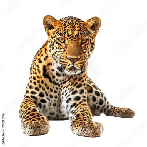 Leopard lying in natural pose isolated on white background, photo realistic