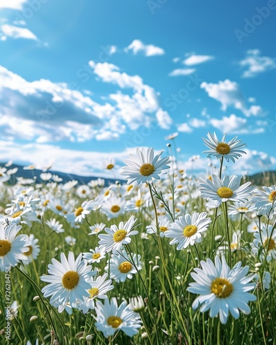 Field of White Daisies Under Blue Sky