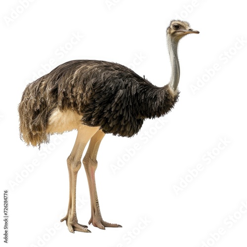 Ostrich in natural pose isolated on white background, photo realistic