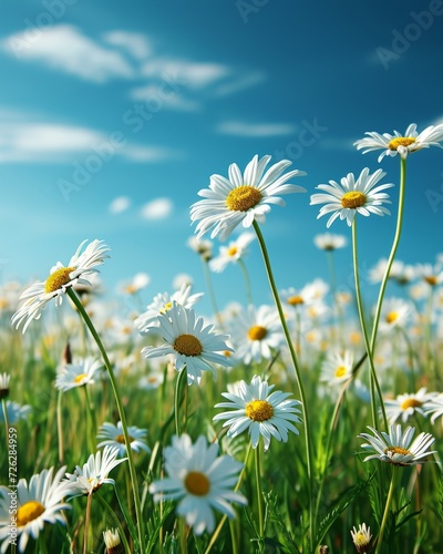 Field of White Daisies Under Blue Sky © BrandwayArt