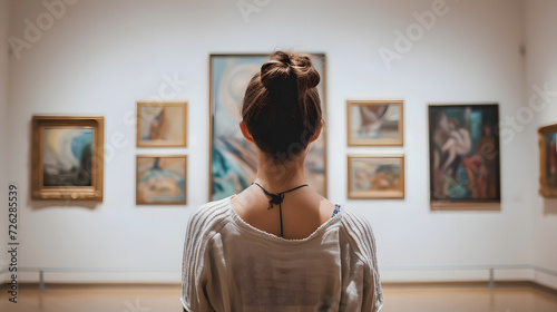 Woman viewing art in a gallery