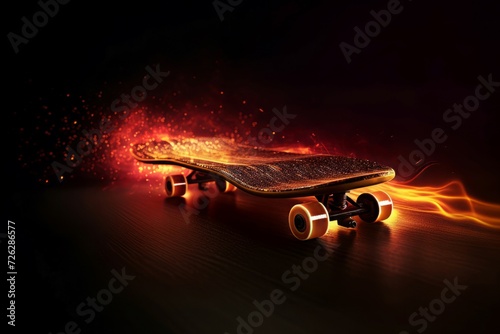Powerful fast skate waiting for athlete. Fashionable fiery cinematic effect. Generate Ai photo