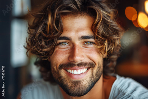 Close-Up of Handsome Smiling Man.
Close-up portrait of a handsome man with a beaming smile.