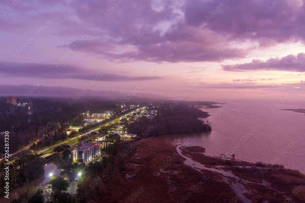 Fototapeta premium Foggy winter evening at Daphne, Alabama