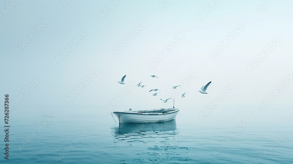 Naklejka premium a white boat with seagulls