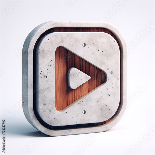 Play button made of Concrete blent with wood. AI generated illustration photo