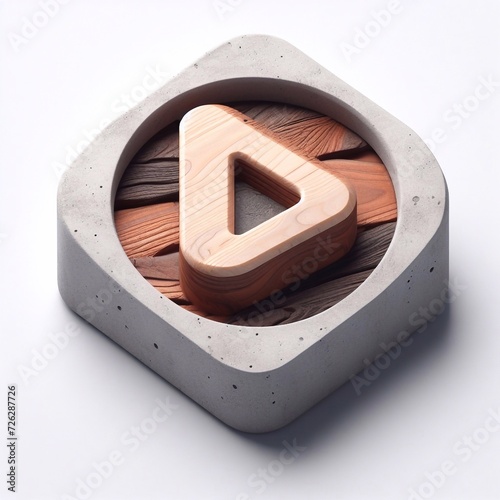 Play button made of Concrete blent with wood. AI generated illustration photo