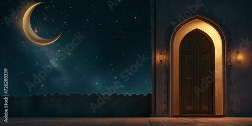 Mosque door against the background of the night sky