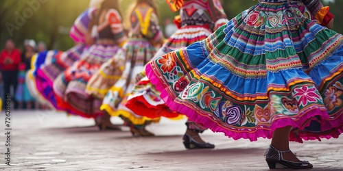Multi Colored skirts fly during traditional Mexican