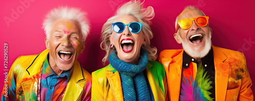 Vibrant Portrait of a Fashionable Senior Women Against a Colorful Background