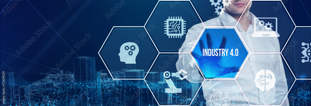 Fototapeta premium Industry 4.0 Cloud computing, physical systems, IOT, cognitive computing industry.