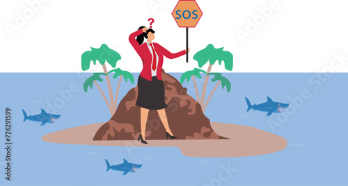 Help, Island, SOS Single Word, Businesswoman,