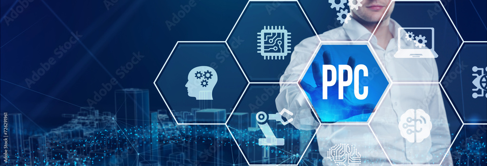 Business, Technology, Internet and network concept. PPC Pay per click payment. Technology digital marketing. Business, Technology, Internet and network concept. PPC Pay per click payment. Technology digital marketing.