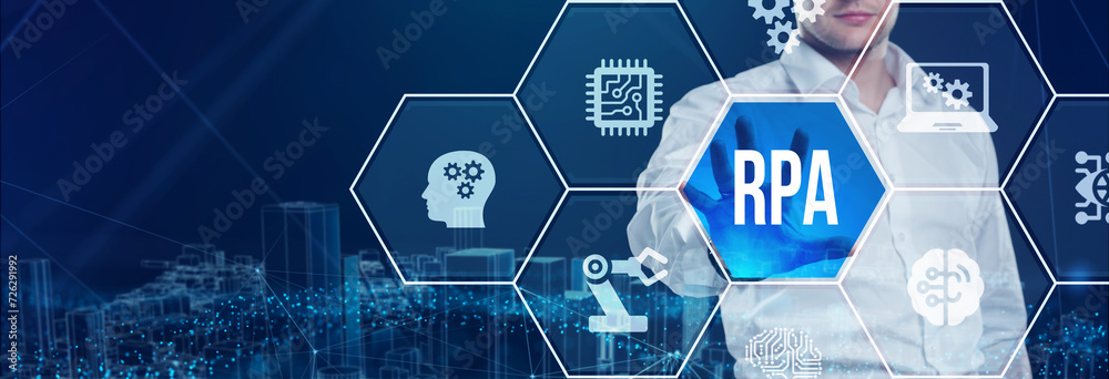 RPA Robotic process automation innovation technology concept. Business, technology, internet and networking concept. RPA Robotic process automation innovation technology concept. Business, technology, internet and networking concept.