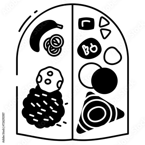 Indian Thali glyph and line vector illustration