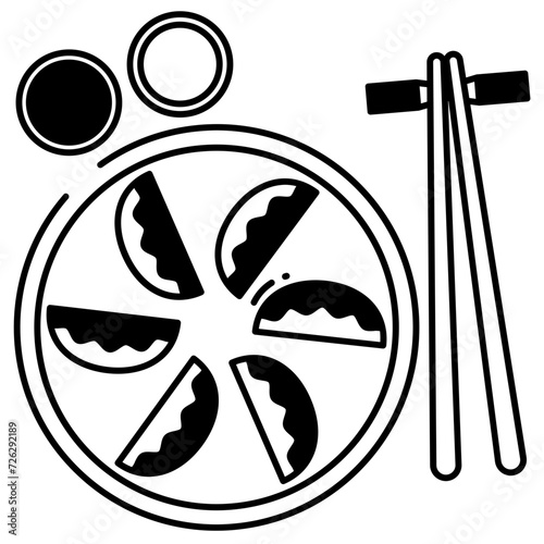 Jiaozi dish glyph and line vector illustration