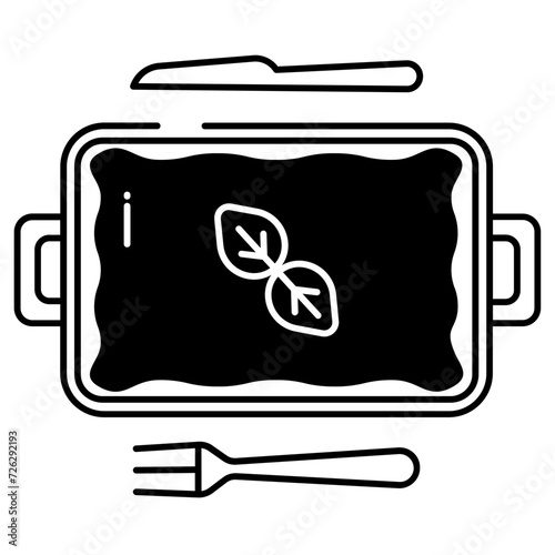 Lasagna dish glyph and line vector illustration