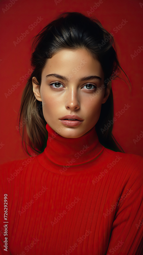 beautiful woman dressed in red portrait photography front view, Generative AI beautiful woman dressed in red portrait photography front view, Generative AI