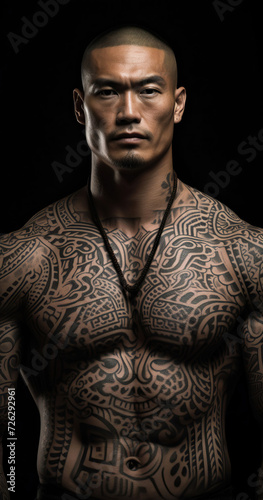 asian man with body tattoo portrait photography, Generative AI