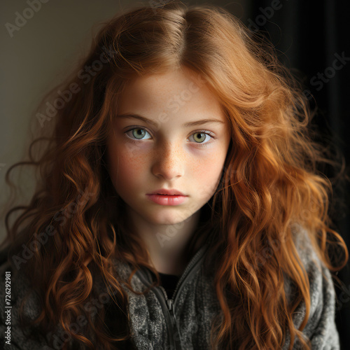 beautiful girl with red hair and blue eyes photography, Generative AI