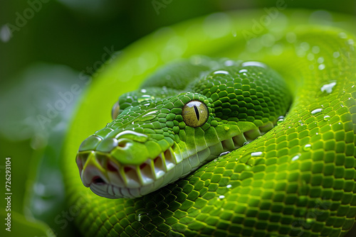 Close up of the green python