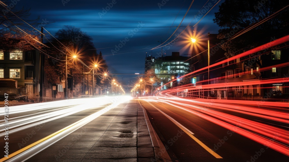 Time lapse photography street light at night. traffic light lamp effect.