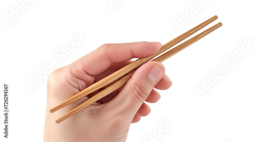 Male left hand holds japanese chopsticks isolated