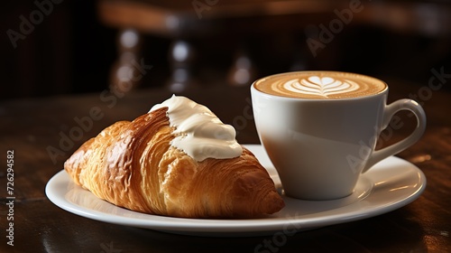 cup of coffee and croissants. AI Generated