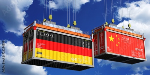 Shipping containers with flags of Germany and China - 3D illustration
