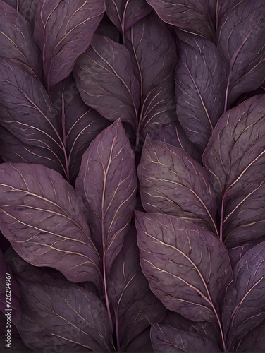 Background with a luxurious pattern of large purple leaves with clear lines