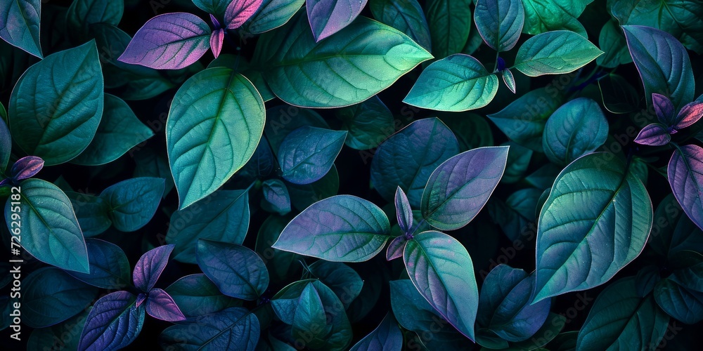 Black plant leaves background in neon light Black plant leaves background in neon light