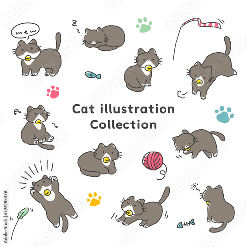 ハチワレ猫のポーズイラストセット