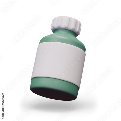 Cartoon green bottle with medicine. Glass medicine bottle with mixture. Medication, pharmaceutics