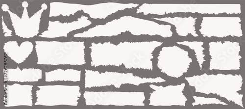 Collection of white torn paper textures on gray background vector 10 eps