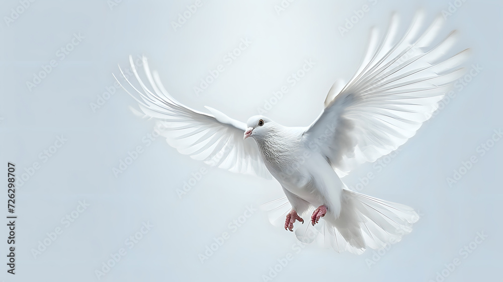 Obraz premium Graceful white dove in flight on clear sky