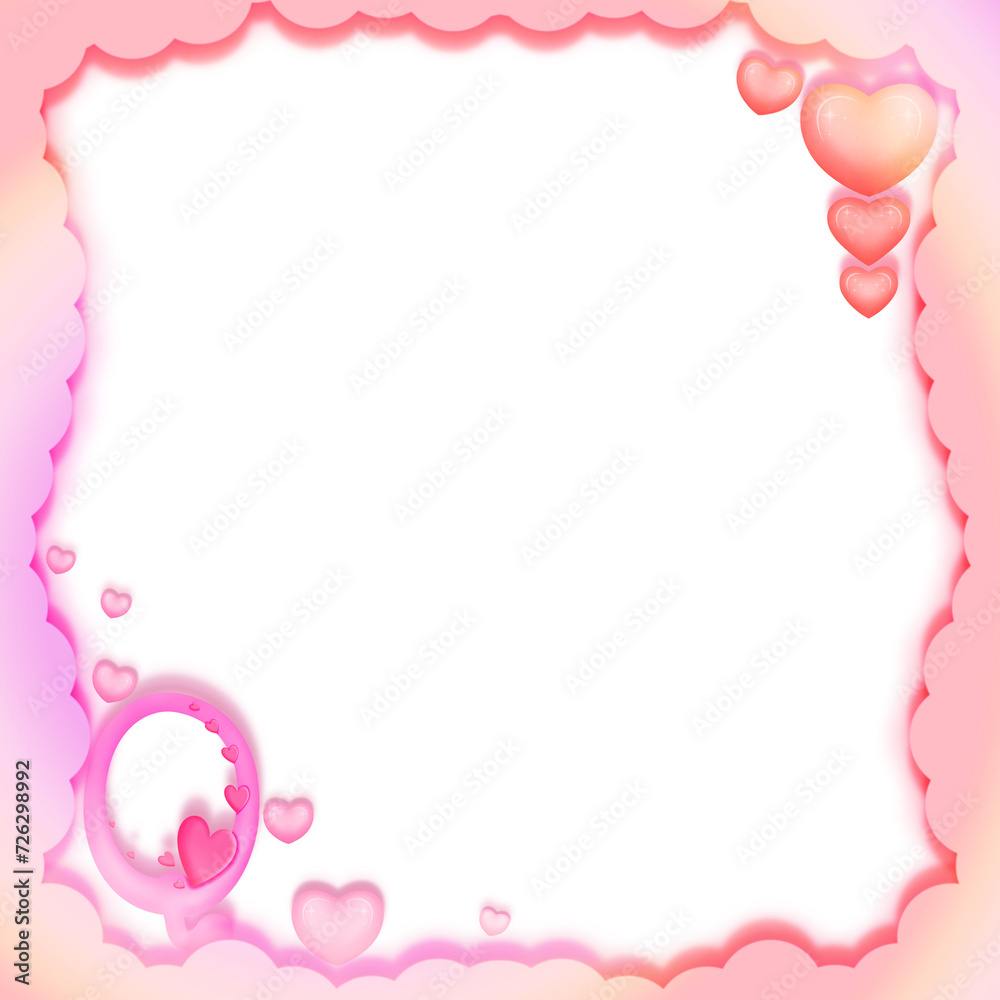 Colorful paper cut border frame with alphabet q and hearts background, png. Design for baby shower invitation card, Valentine's Day.