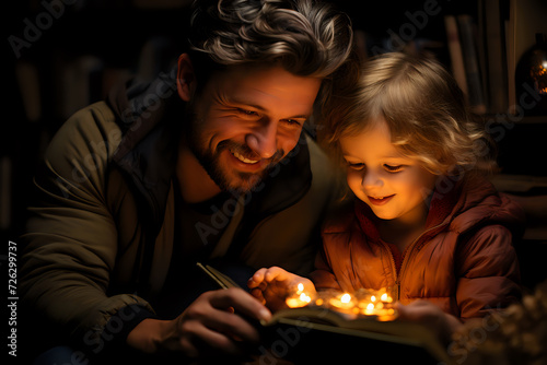 Father and child sharing a magical story time moment
