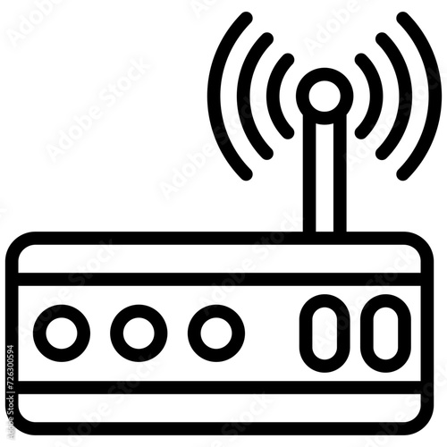 Internet service wireless router icon, lined icon vector, black and white outline icon symbol.