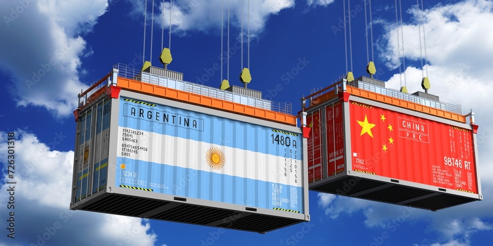 Shipping containers with flags of Argentina and China - 3D illustration