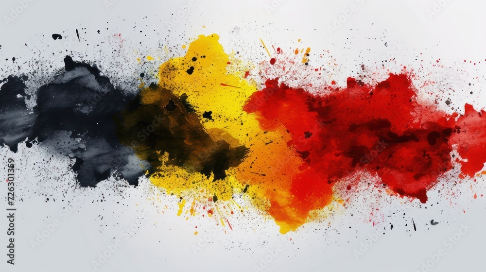 Abstract painted watercolor splashes flag of Germany Bundesflagge und Handelsflagge. Background concept for German national holidays. - obrazy, fototapety, plakaty 