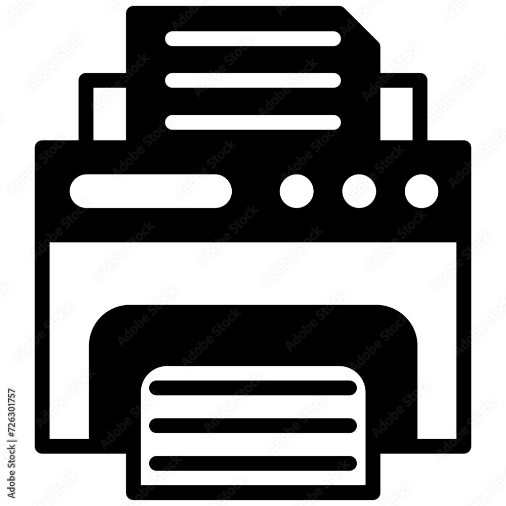 Printer document desktop icon, solid glyph icon vector, black and white glyph icon symbol.